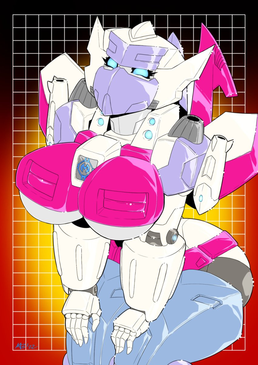 1girls big_breasts blue_eyes breasts eyelashes falcia_(transformers) female female_focus female_only full_color gynoid mad-project mask masked masked_female minicon pinup robot robot_girl robot_humanoid solo solo_female thick_thighs transformers transformers_armada two_tone_body underboob