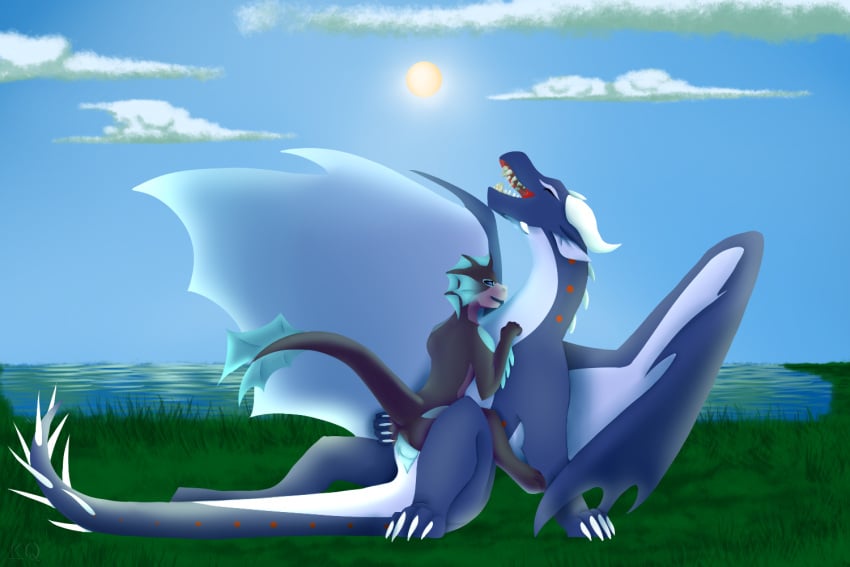 dragon duo female feral frostflower_(kink) icewing_(wof) king_quince kobold male male/female rainwing_(wof) size_difference wings_of_fire