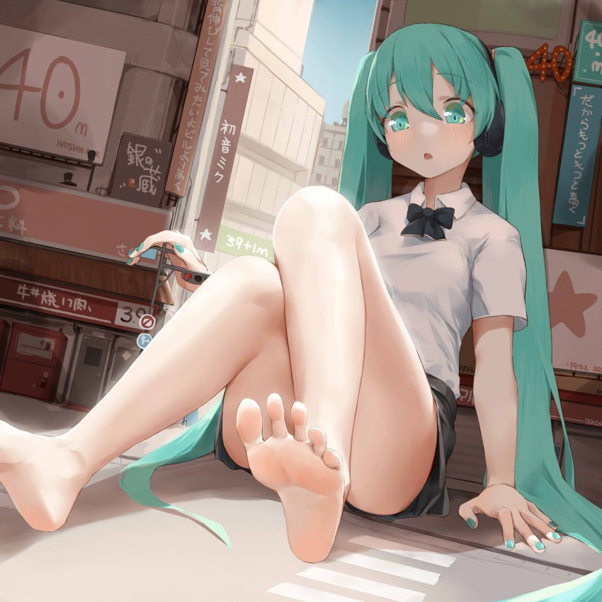 1girls blue_eyes blue_hair city clothed clothing feet female female_only giantess hatsune_miku light-skinned_female light_skin long_hair looking_at_viewer macro oshin0_(zheng) solo solo_female vocaloid