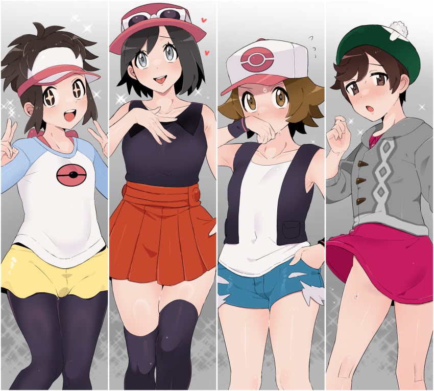 4boys calem_(pokemon) clothed cosplay crossdressing femboy girly gloria_(pokemon)_(cosplay) hilbert_(pokemon) hilda_(pokemon)_(cosplay) male nate_(pokemon) pokemon rosa_(pokemon)_(cosplay) sana_(37pisana) serena_(pokemon)_(cosplay) sissy trap victor_(pokemon)