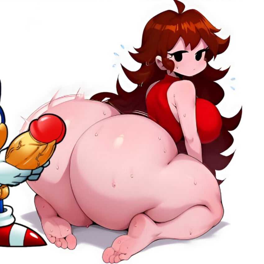 1boy 1boy1girl 1girl ai_generated big_ass big_butt black_eyes brown_hair cock dat_ass dat_butt erection fat_ass fat_butt female_human friday_night_funkin girlfriend_(friday_night_funkin) hedgehog huge_ass huge_butt ia_generated interspecies male/female penis red_dress red_hair simple_background sonic_(series) sonic_the_hedgehog white_background