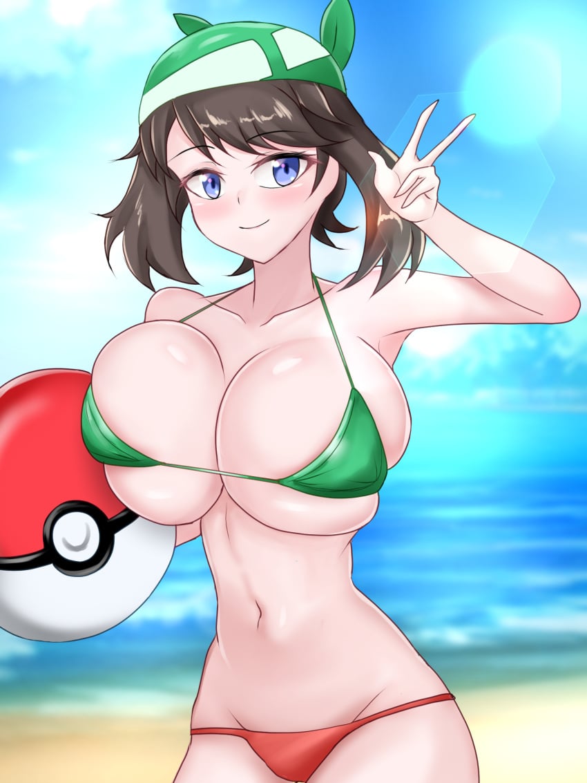 1girls big_breasts blue_eyes breasts brown_hair captain_rs cleavage collarbone female game_freak huge_breasts large_breasts light-skinned_female light_skin may_(pokemon) may_(pokemon_emerald) nintendo pokemon short_hair solo_focus