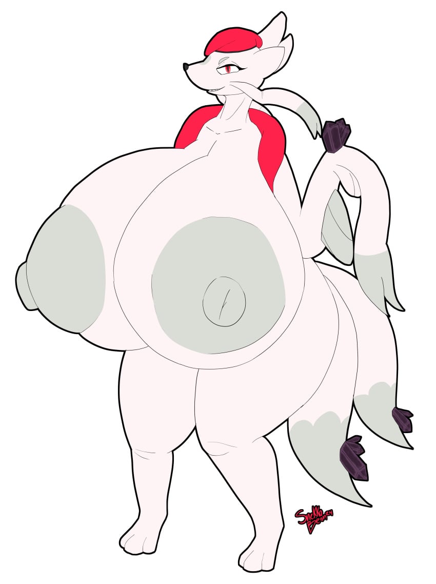 absurd_res albino areola big_breasts breasts corruption female floatzel fur generation_4_pokemon generation_5_pokemon hi_res huge_breasts hybrid hyper hyper_breasts mienshao nintendo nipples non-human_areolae pokemon pokemon_(species) snekkobean solo thick_thighs transparent_background white_areola white_body white_fur white_nipples white_outline