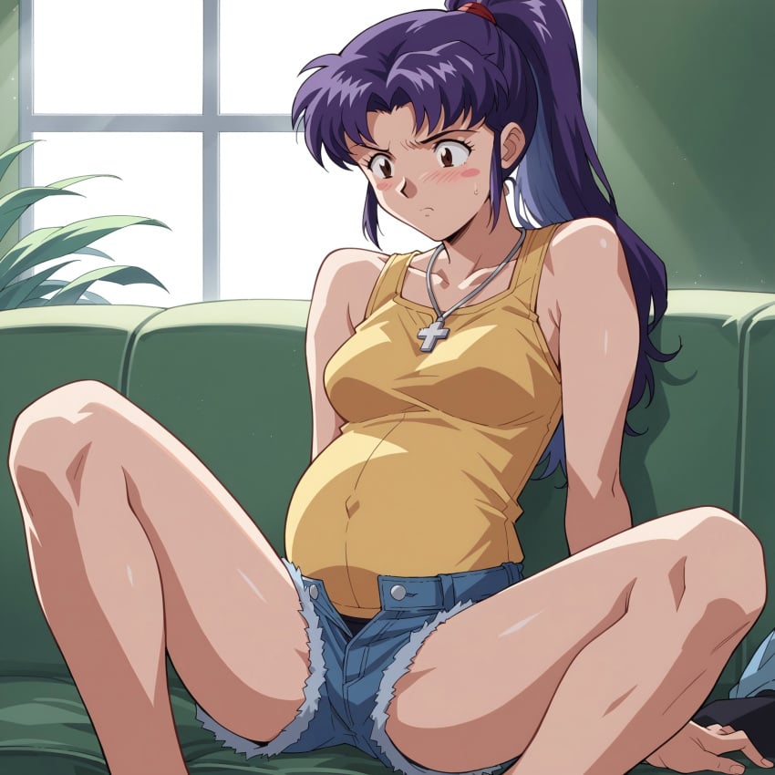 ai_generated button_gap early_pregnancy misato_katsuragi neon_genesis_evangelion pregnancy pregnant pregnant_belly