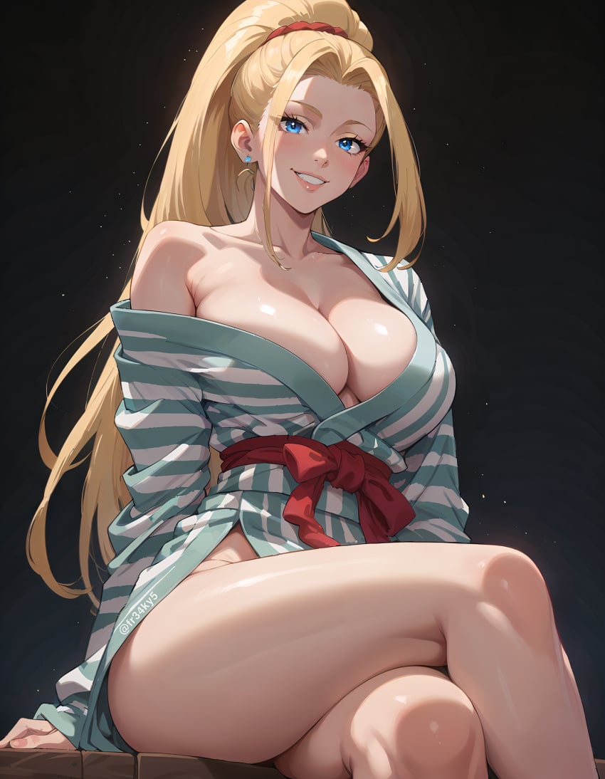 ai_generated beatrix_amerhauser blonde_hair cleavage fr34ky huge_breasts kimono sagging_breasts zom_100_zombie_ni_naru_made_ni_shitai_100_no_koto