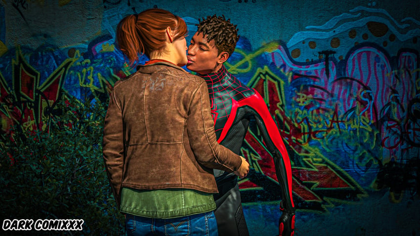 graffiti kiss kissing marvel marvel_comics mary_jane_watson miles_morales spider-man_(series) wall