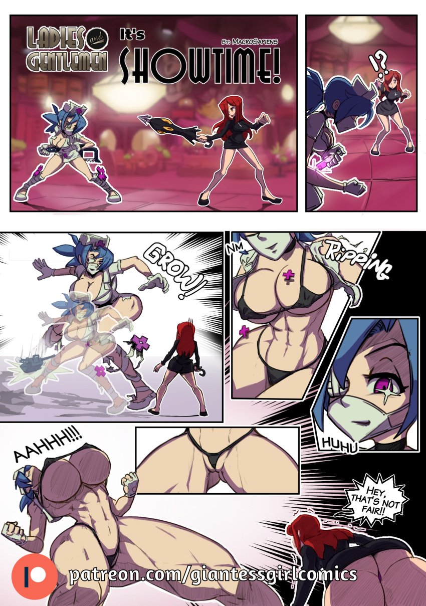 artist_name big_breasts big_nipples big_woman breasts comic comic_cover comic_page destruction female fight giant_breasts giantess giantess_growth giantessgirlcomics growing growth huge_ass huge_breasts macro_female macrophilia parasoul skullgirls superheroine valentine_(skullgirls)