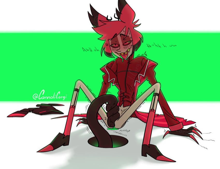 alastor_(hazbin_hotel) blush cannolicorgi color hazbin_hotel male_only moaning scratch_marks tentacle tentacle_around_penis