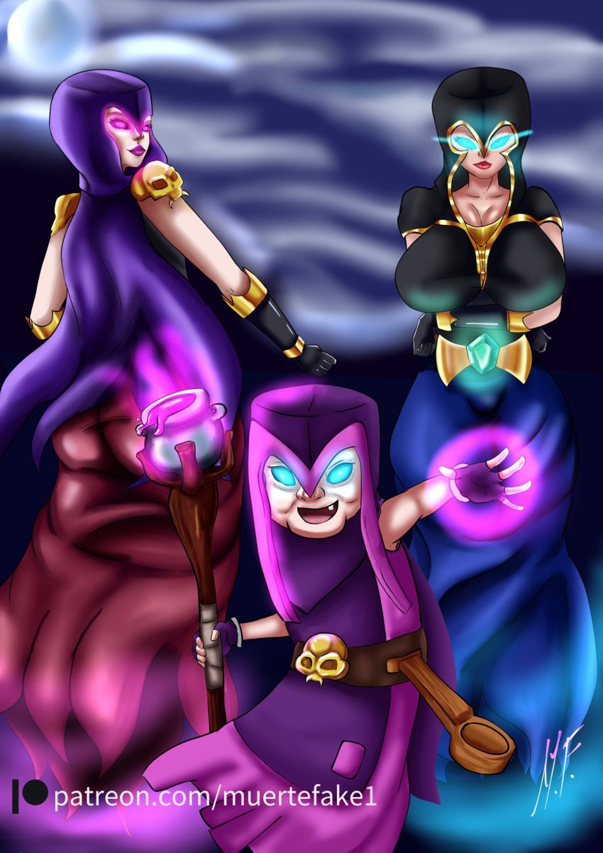 3girls ass big breasts clash_of_clans clash_royale muertefake night_witch_(clash_of_clans) night_witch_(clash_royale) supercell witch_(clash_of_clans) witch_(clash_royale)