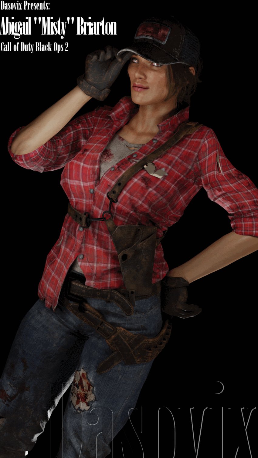 1girls 3d abigail_briarton animated big_breasts bra breasts brown_hair call_of_duty call_of_duty_black_ops_2 call_of_duty_black_ops_4 call_of_duty_zombies dasovix female female_only flannel flannel_shirt gif hat red_flannel