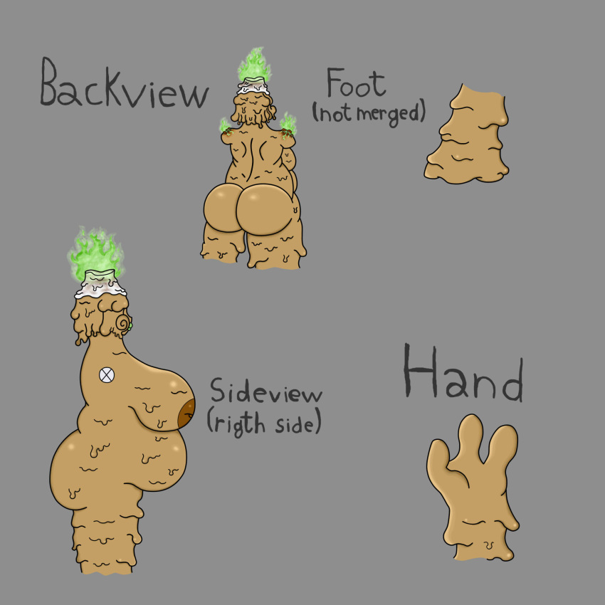 3_fingers ass big_breasts big_butt breasts chef_(elmeganoob) colored_fire elmeganoob english_text feet female female/female fingers fire genitals goo_creature green_fire green_lips hi_res humanoid inverted_nipples lips nipples rear_view sibling_(lore) side_view sister_(lore) sketch_page slightly_chubby solo text