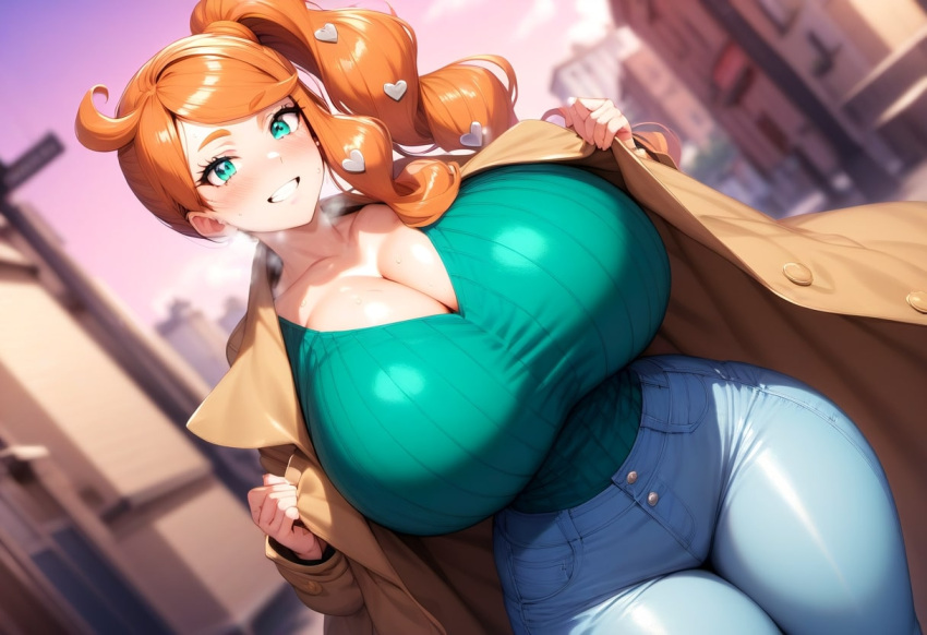 ai_generated big_breasts breasts cleavage game_freak huge_breasts large_breasts minmin nintendo orange_hair pokemon sonia_(pokemon)