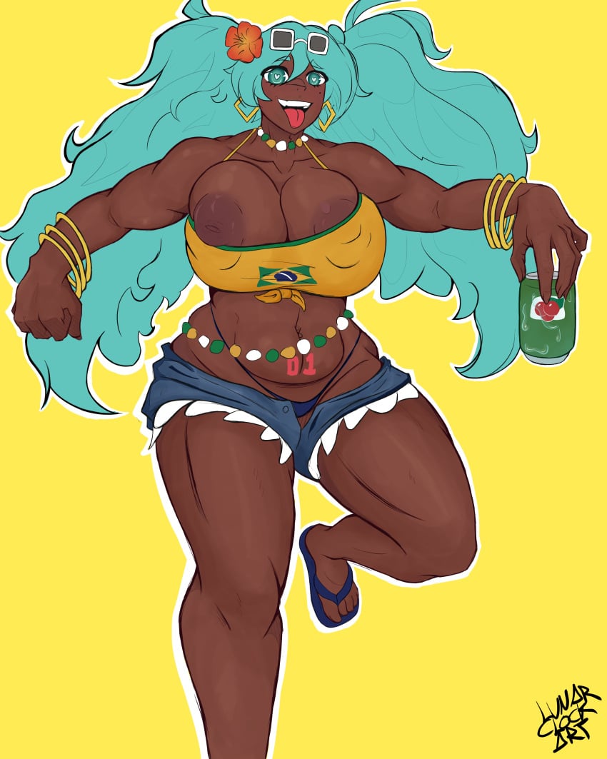 brazil brazilian brazilian_female brazilian_miku busty dark-skinned_female dark_skin female female_focus female_only hatsune_miku hourglass_figure long_hair lunarclockart sandals skimpy tagme tan tan-skinned_female tan_body tan_skin twintails vocaloid waist_beads wide_hips