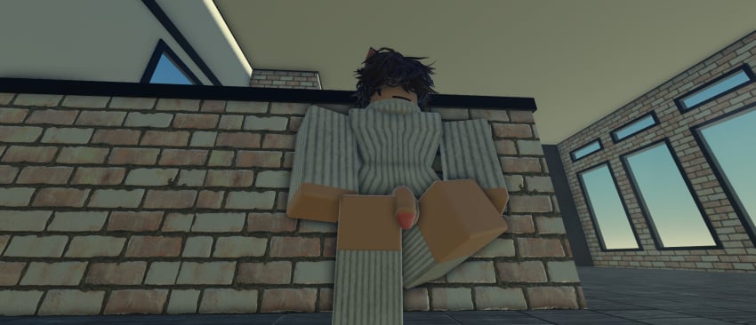 1boy 3d bottomless brown_hair cat_ears cock femboy flaccid foreskin glasses penis purple_voidx roblox robloxian self_upload source_request standing tagme thighs white_shirt