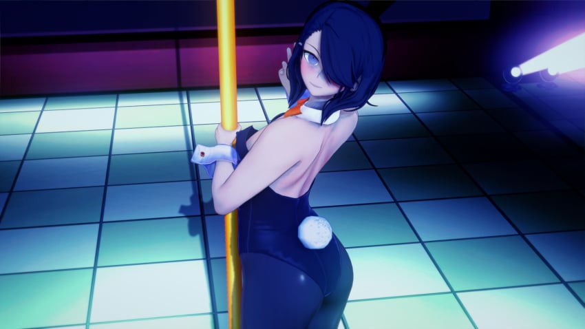 1boy 3d blush bunny_ears bunny_tail bunnysuit clothed clothed_male crossdressing danganronpa danganronpa_another fanganronpa koikatsu looking_at_viewer male_focus no_penetration no_sex no_visible_genitalia pantyhose pole pole_dancer sdra2 smile solo solo_focus super_danganronpa_another_2 yomiuri_nikei