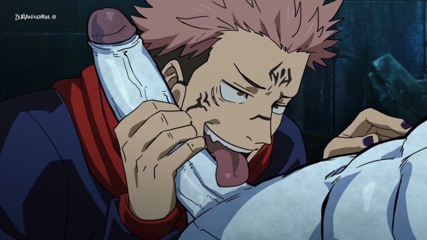 blowjob burankoprn demon erection fellatio gay hanami_(jujutsu_kaisen) interspecies jujutsu_kaisen penis ryoumen_sukuna_(jujutsu_kaisen) solo_focus uncensored yaoi