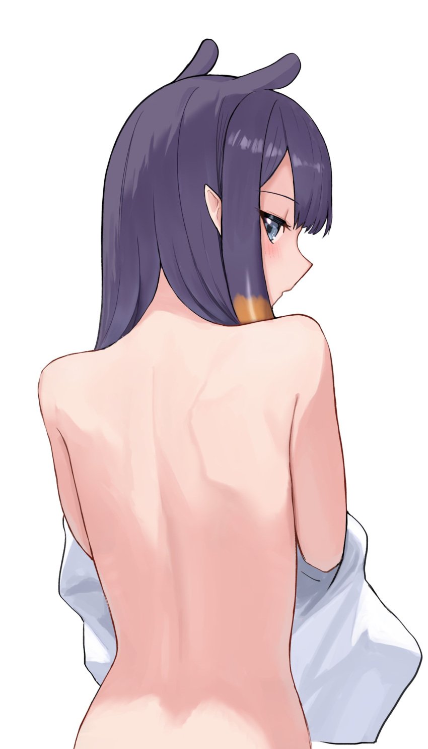 1girls arms artist_request back back_view bare_arms bare_back blue_eyes female hololive hololive_english hololive_myth long_hair looking_at_viewer looking_back mostly_nude ninomae_ina'nis octopus_girl partially_nude pointy_ears purple_hair removing_clothing removing_shirt solo taking_clothes_off tentacle_hair topless undressing virtual_youtuber vtuber