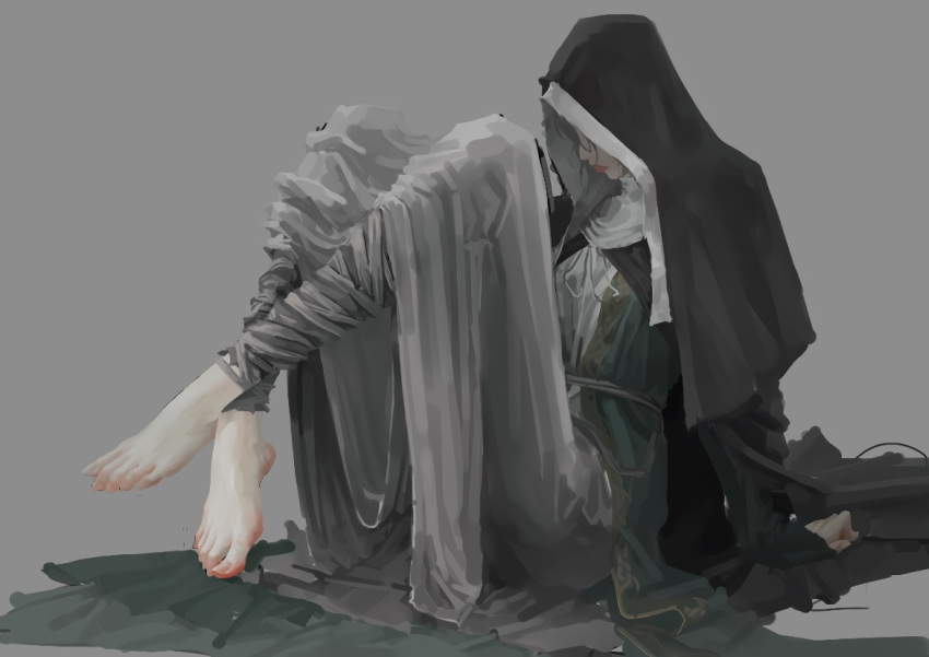 barefoot dark_souls dark_souls_3 feet female female_only foot_fetish foot_focus fromsoftware full_body fully_clothed habit nun nun's_habit painting_(artwork) pale-skinned_female pale_skin sister_friede sitting solo veil