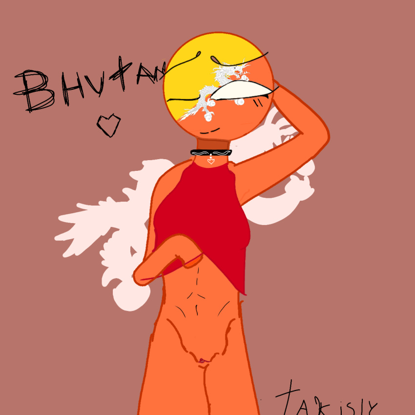 1girls 2_colors_skin arm_up bhutan bhutan_(countryhumans) countryhumans countryhumans_girl dragon dress_lift orange_skin pussy simple_background takisly white_dragon yellow_skin