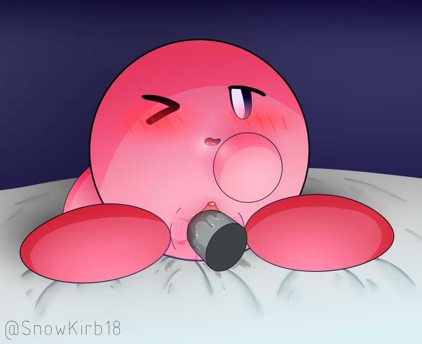 absurd_res blush female genitals hi_res kirb kirby kirby_(series) looking_at_viewer nexkirb nintendo one_eye_closed open_mouth penetration pink_body pussy solo vaginal_penetration video_games waddling_head