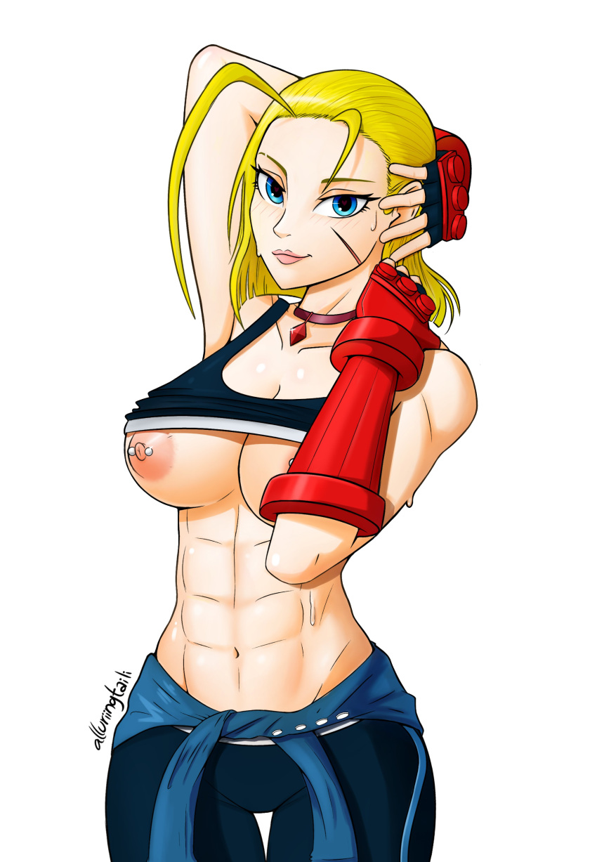 1girls abs alluring-taili areolae athletic athletic_female big_breasts blonde_hair breasts busty cammy_white capcom female female_focus female_only hourglass_figure muscles muscular muscular_female navel nipple_piercing nipples piercing short_hair solo standing street_fighter street_fighter_6 tagme wide_hips