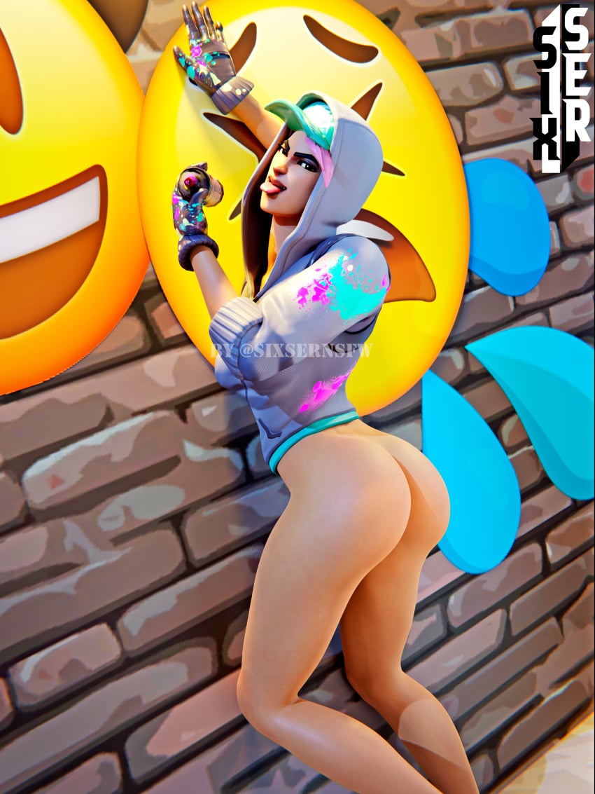 bottomless butt female fortnite fortnite:_battle_royale gloves graffiti gunnar_(fortnite) public sixser teknique