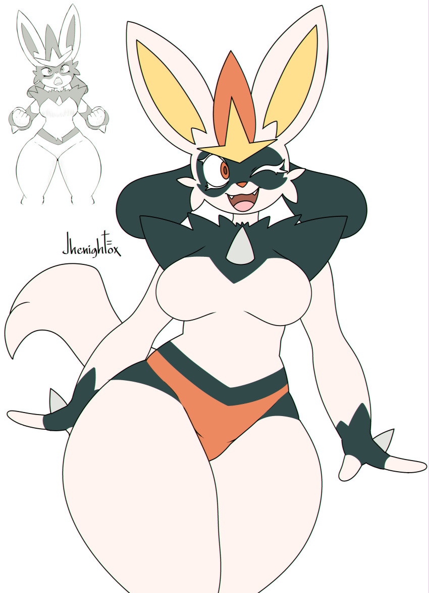 anthro big_breasts breasts cinderace featureless_breasts female fur furry furry_only hybrid jhenightfox lucario lurace nintendo pokemon pokemon_(species) tagme tail thick_thighs wide_hips