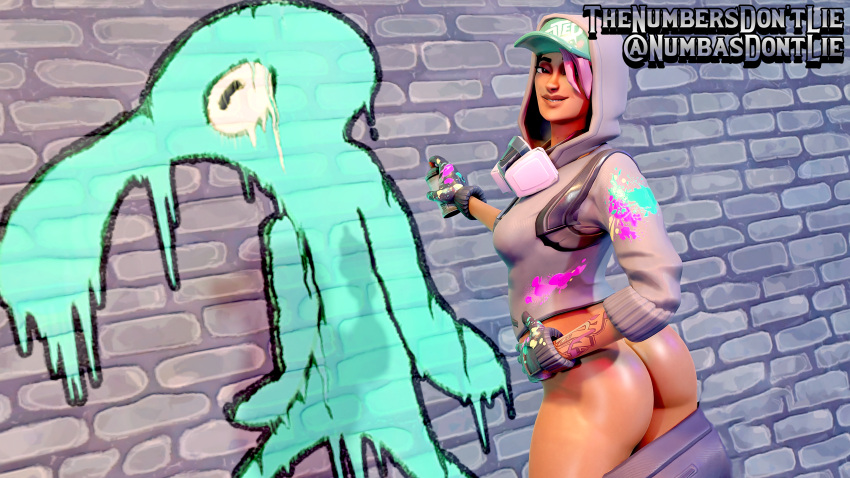 ass bold_and_brash female fortnite graffiti grin looking_at_viewer pants_down smug_face teknique thenumbersdon'tlie