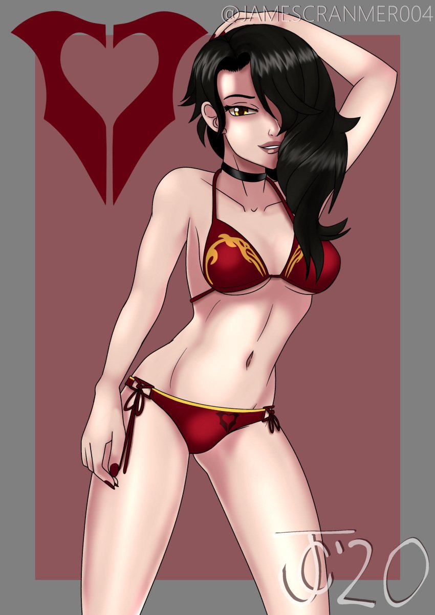 1girls bikini black_hair cinder_fall female jamescranmer004 rwby slr4rthur yellow_eyes