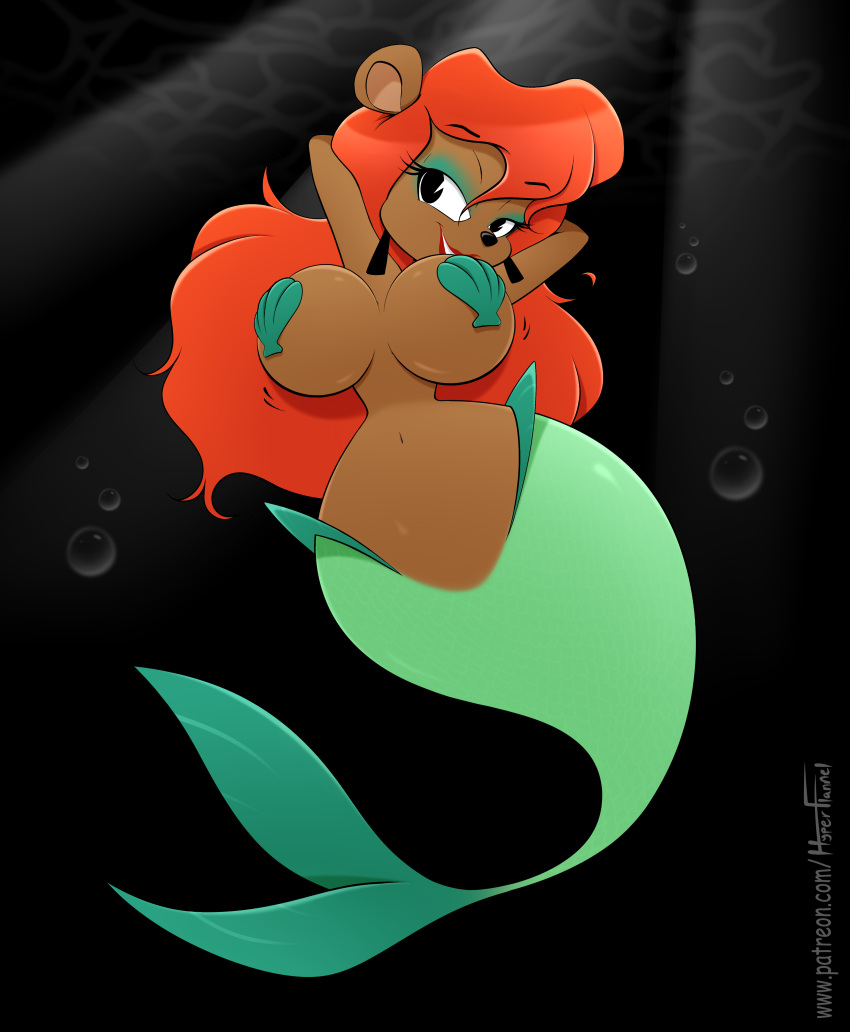 anthro armpits big_breasts furry hourglass_figure huge_breasts hyperflannel julie_bruin mermaid mermaid_tail midriff pasties red_hair seashell_pasties tiny_toon_adventures tiny_toons warner_brothers wide_hips