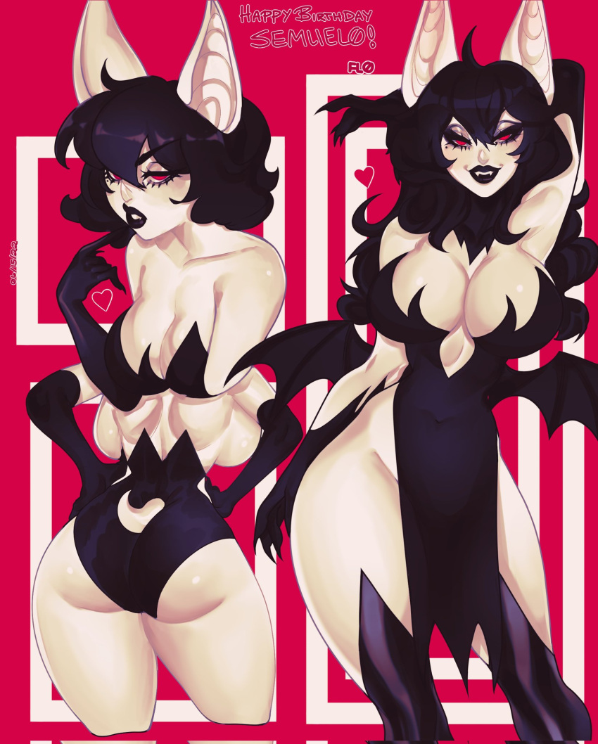 anthro ass bat_ears black_hair breasts eva_(sem-l-grim) fangs female female_only florescentcolo2 looking_at_viewer solo thighs voluptuous