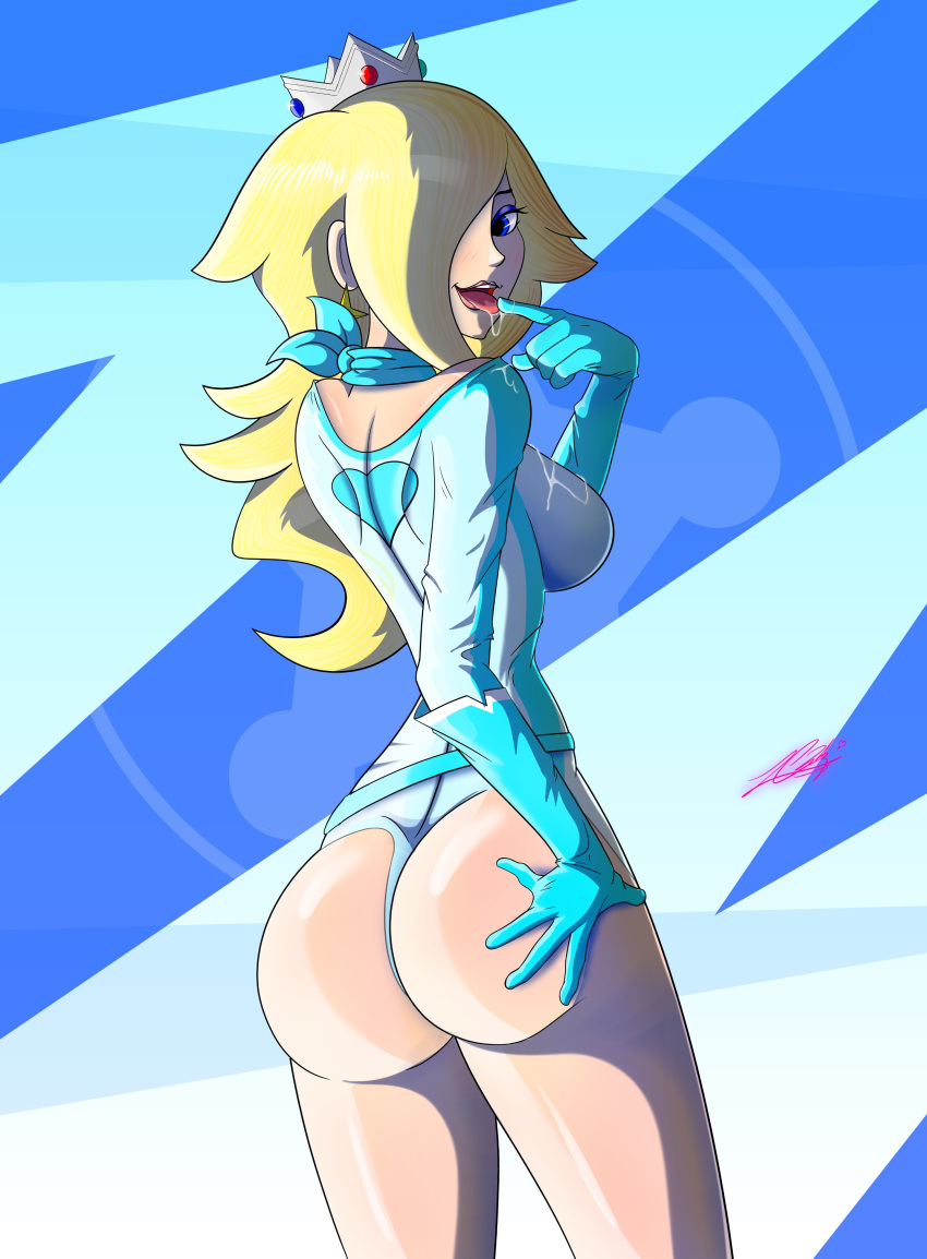 alluring-taili ass human looking_back mario_(series) mario_kart nintendo open_mouth princess princess_rosalina saliva tongue_out