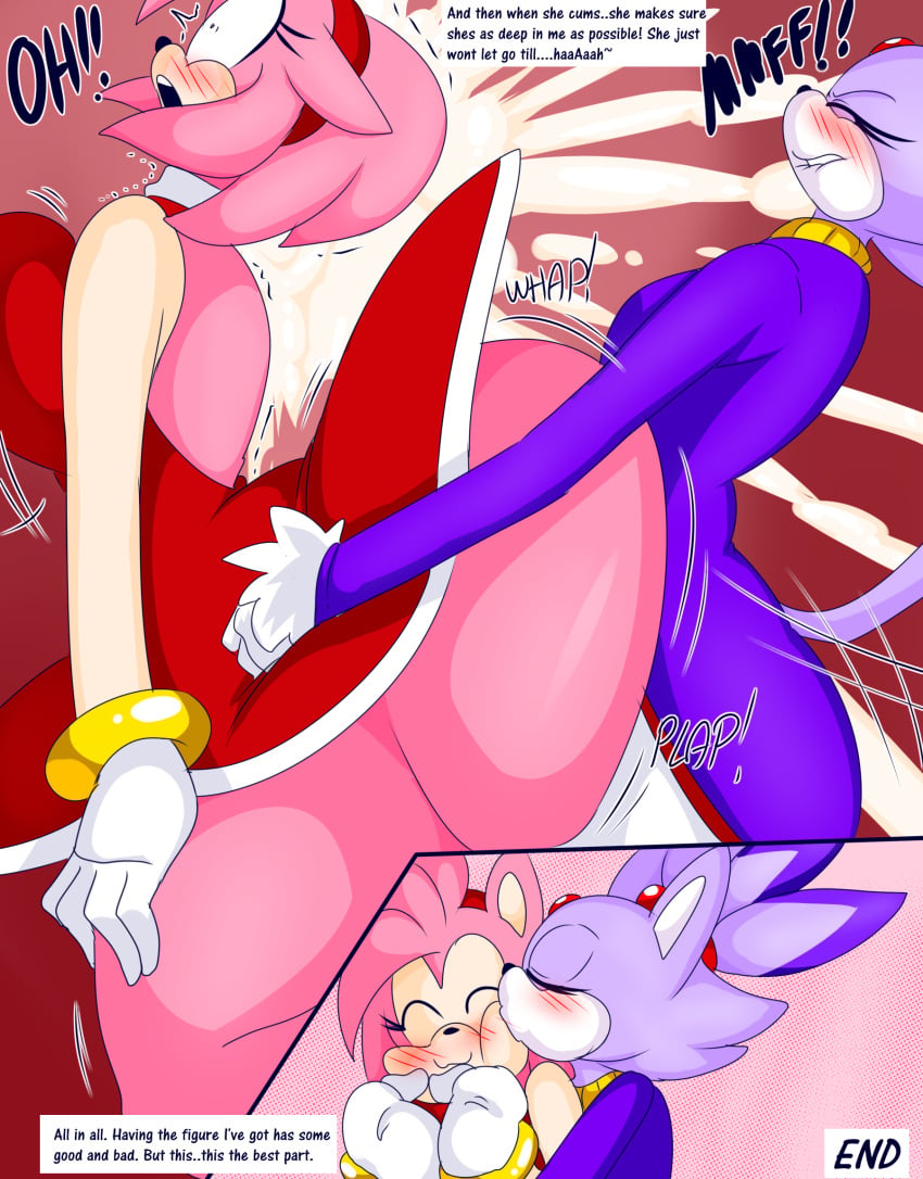 5_fingers :3 accessory amy_rose anthro ass ass_bigger_than_head big_ass big_breasts big_butt bite biting_lip black_eyelashes black_eyes blaze_the_cat blush blush_lines bodily_fluids bottom_heavy bottomwear bouncing_breasts bracelet breast_jiggle breasts butt_jiggle butt_squish cheek_tuft closed_eyes clothed clothed_sex clothing comic countershading cum cum_in_pussy cum_inside denizen1414 dialogue domestic_cat dress duo ears_down end_page english_text eulipotyphlan excessive_cum eyelashes face_squish facial_tuft felid feline felis female fingers fist forehead_gem from_behind_position fur futanari genital_fluids gloves gold_(metal) gold_bracelet gold_jewelry hand_on_knee hand_on_leg hand_on_own_knee handwear head_tuft headband headgear headwear hedgehog hi_res huge_ass huge_butt intersex intersex/female jewelry jiggling kissing kissing_cheek long_eyelashes long_sleeves long_tail mammal moan motion_lines no_bra no_underwear open_mouth pants penetration pink_background pink_body pink_ears pink_fur pink_hair pivoted_ears plap ponytail purple_body purple_clothing purple_dress purple_fur purple_hair purple_tail red_background red_clothing red_dress sega sex shaking short_hair side_boob side_view simple_background small_breasts small_waist sonic_(series) sonic_the_hedgehog_(series) speech_bubble squish tan_arms tan_body tan_countershading tan_inner_ear tan_skin teeth teeth_showing text thick_eyelashes thick_thighs trembling tuft underass vaginal_penetration white_body white_bottomwear white_clothing white_countershading white_fur white_gloves white_handwear white_pants wide_eyed wide_hips