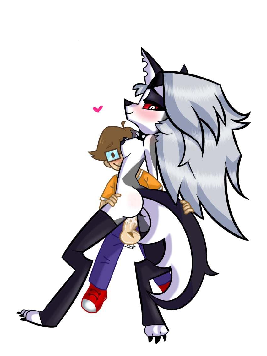 anonymous_artist canine collar cum_in_pussy excited furry glasses goth goth_girl grey_fur heart hellhound helluva_boss loona_(helluva_boss) loving_gaze red_eyes riding saberspark shivering tail_petting thighhighs vivienne_medrano white_background youtuber