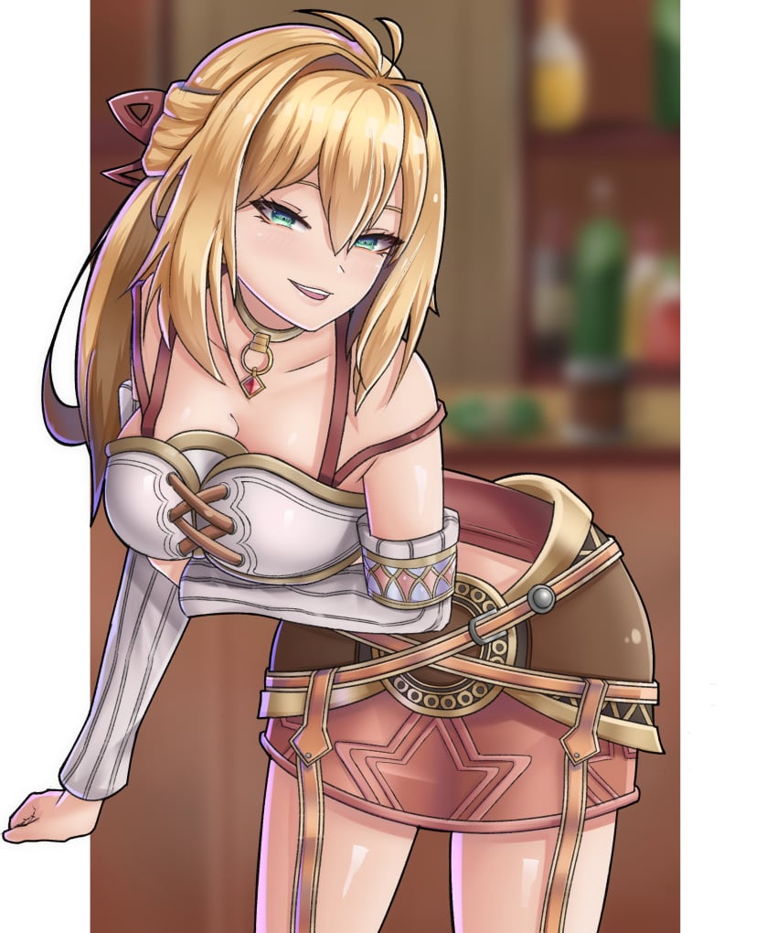 1girls blonde_female blonde_hair choker cleavage clothed fiora_(xenoblade) green_eyes hair_ornament leaning_forward nintendo succducc888 tagme xenoblade_(series) xenoblade_chronicles