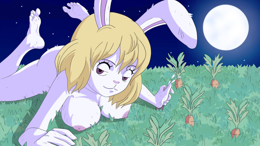 blonde_hair breasts brown_eyes carrot_(one_piece) female female_focus female_only kuroko night nipples nude one_piece rabbit_ears