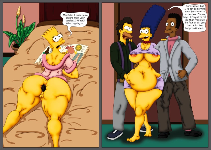 1girls 3boys anal bart_simpson belly belly_inflation big_ass big_belly big_breasts buttplug bynshy carl_carlson chubby chubby_female dark-skinned_male enema female femboy incest lenny_leonard male marge_simpson sex_toy sissy the_simpsons