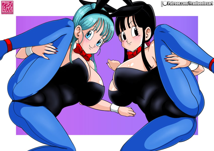 2girls alternate_version_at_source bulma_(bunny) bulma_briefs bunnysuit chichi clothing dragon_ball female female_only franfuentesart2 leg_up light-skinned_female light_skin multiple_girls solo teenager