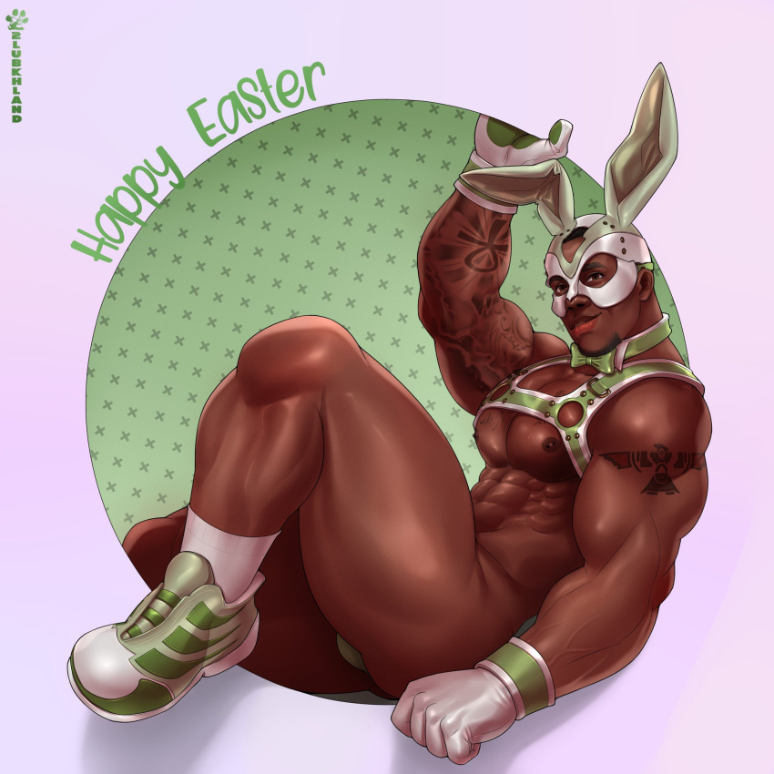 2lubkhland african african_male beauxx_valkyrie bodybuilder bunny_ears dark-skinned_male dark_skin easter looking_at_viewer male male_only masked melanin muscles muscular muscular_male onlyfans_model real_person tattoos thick_thighs