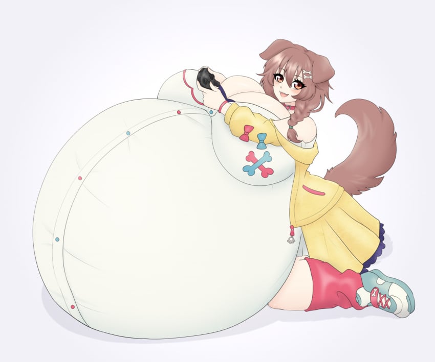 1girls anthro big_belly big_breasts braided_hair breasts_bigger_than_head brown_fur clothed dog_girl dog_tail female female_only fully_clothed hololive huge_belly huge_breasts hyper hyper_belly hyper_breasts hyper_pregnancy inugami_korone kemonomimi no_visible_genitalia no_visible_nipples pregnant ready_to_pop round_belly round_breasts solo solo_female solo_focus suika-x virtual_youtuber white_shirt