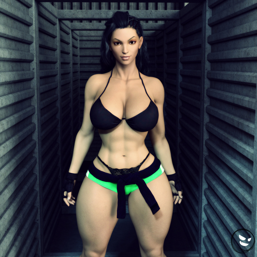 1girls 3d abs asymmetrical_hair balrog big_breasts bikini_top black_eyes black_gloves black_hair brazilian brazilian_female capcom dark_skin female female_only g-string gm_studios laura_matsuda looking_at_viewer muscular_female redbone short_shorts shorts solo street_fighter street_fighter_v thick_thighs thong wide_hips