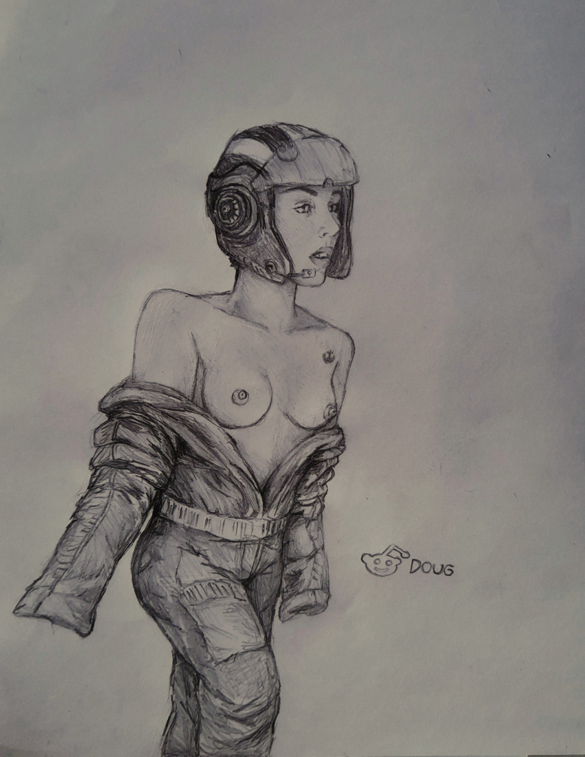 belt bodysuit chest_tattoo clothed clothed_female clothing dougsketches female female_only headgear helmet human human_only light-skinned_female light_skin open_bodysuit open_clothes parted_lips pilot pilot_suit rebel_alliance_symbol resistance_pilot resistance_trooper signature simple_background standing star_wars tallisan_lintra tattoo teeth the_last_jedi white_background