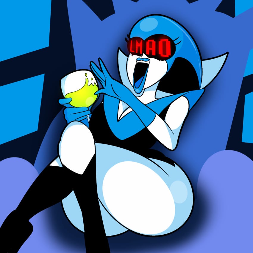 blue_lipstick blue_tongue deltarune deltarune_chapter_2 female female_only hips laugh laughing mrpr1993 queen_(deltarune) thick_hips thick_thighs thighs white_skin wide_hips wine