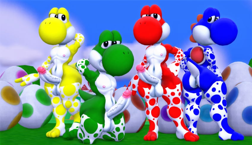 3d 3d_(artwork) abs anthro anthrofied balls ballsack blue_yoshi bottomless bottomless_male completely_nude completely_nude_male dr.ivopingasnik erect_nipples erect_penis erection green_yoshi humanoid humanoid_genitalia humanoid_penis looking_at_viewer male male_only mario_(series) muscular muscular_anthro muscular_male nintendo nipples nude nude_male pecs pectorals penis penis_out pinup presenting presenting_hindquarters presenting_penis red_yoshi sfm source_filmmaker super_mario_bros. veiny veiny_penis yellow_yoshi yoshi