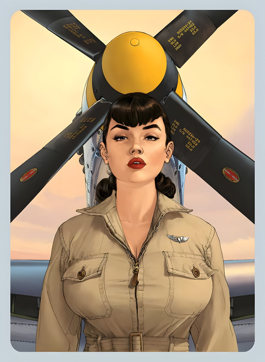 angela_mccloud big_breasts brown_hair flight_suit romain_hugault