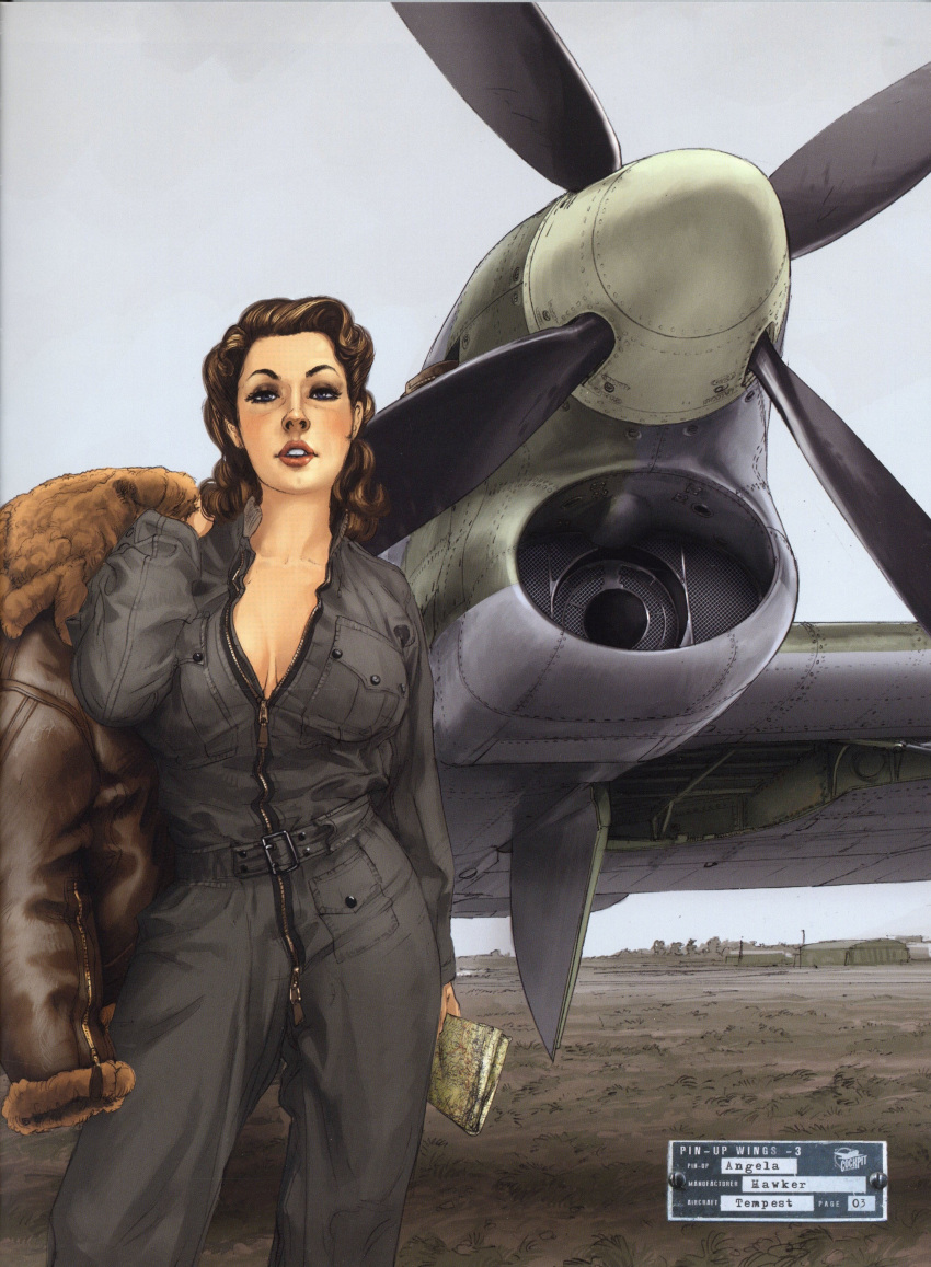 big_breasts female flight_suit hawker_tempest pinup romain_hugault