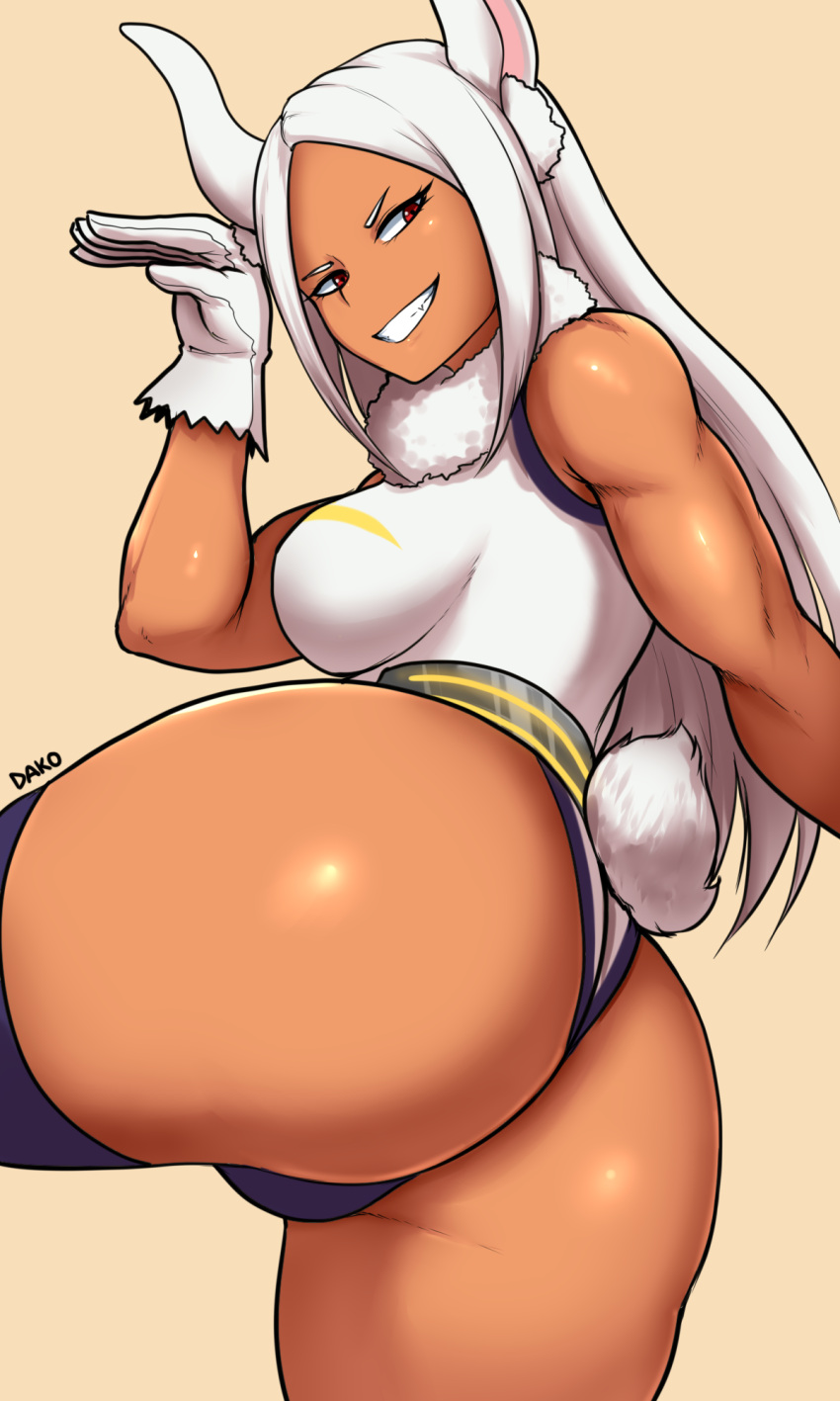 1girls ass big_ass big_breasts breasts bunny_ears bunny_tail dako dakosito dark-skinned_female dark_skin dat_ass female female_human female_only fully_clothed gloves hero_outfit_(mha) huge_ass huge_butt human kemonomimi leotard long_ears long_hair mature_female miruko my_hero_academia revealing_clothes rumi_usagiyama solo superhero_costume superheroine thick_thighs thighhighs white_hair