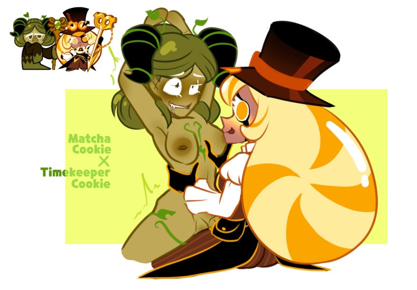 2girls ahe_gao belt blonde_hair blouse blush buns clenched_teeth clothed clothed_female_nude_female cookie_run drool drooling eyebrows_visible_through_hair female female_focus female_only gloves gold_hair grabbing green_blush green_eyes green_hair green_skin grope groping_breast hands_above_head hat horns inverted_nipples long_hair looking_at_partner looking_up marshii_lewds matcha_cookie medium_breasts medium_hair motion_lines multicolored_hair multiple_girls naked nude nude_female on_lap open_eyes pants shake shaking simple_background sitting sitting_on_lap sitting_on_person smile tan tan_skin tanned tanned_skin timekeeper_cookie tongue tongue_out top_hat yellow_blush yellow_eyes yellow_hair yuri