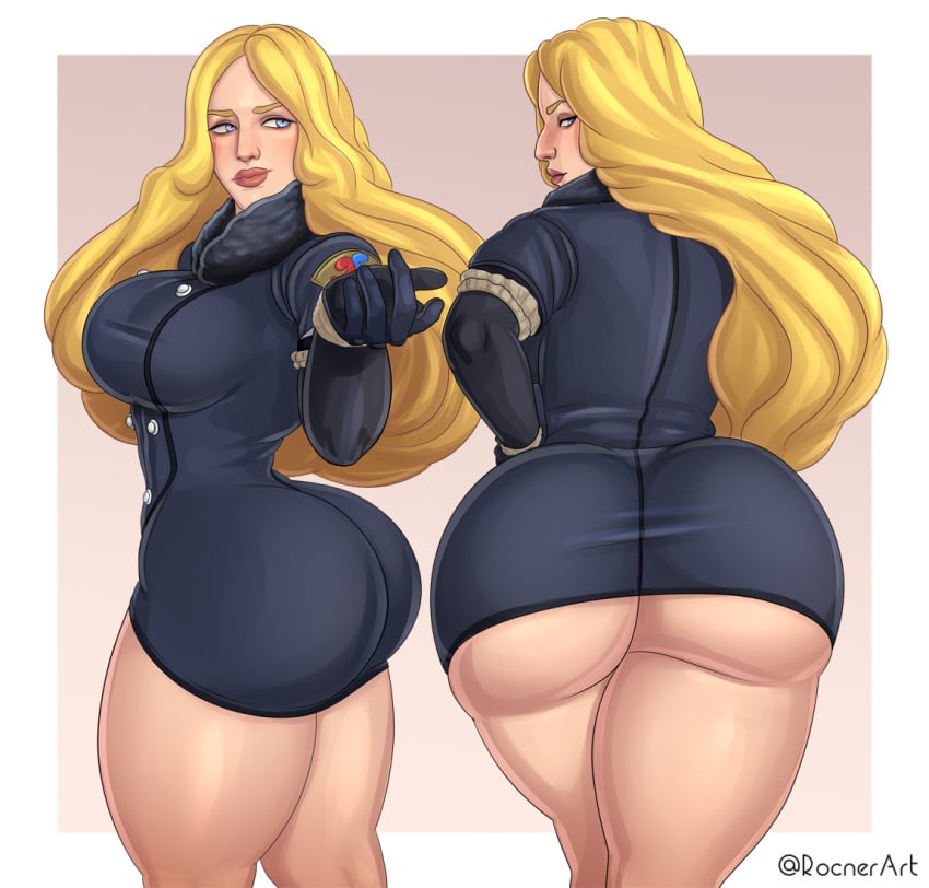 1girls ass_in_dress back back_view big_ass big_breasts big_butt big_lips blonde_hair blue_eyes capcom clothed clothing coat commission dat_ass fat_ass female female_focus female_only gloves kolin light-skinned_female light_skin lips long_hair looking_back rocner solo solo_female solo_focus street_fighter street_fighter_v thick_lips thick_thighs voluptuous wide_hips winter_coat