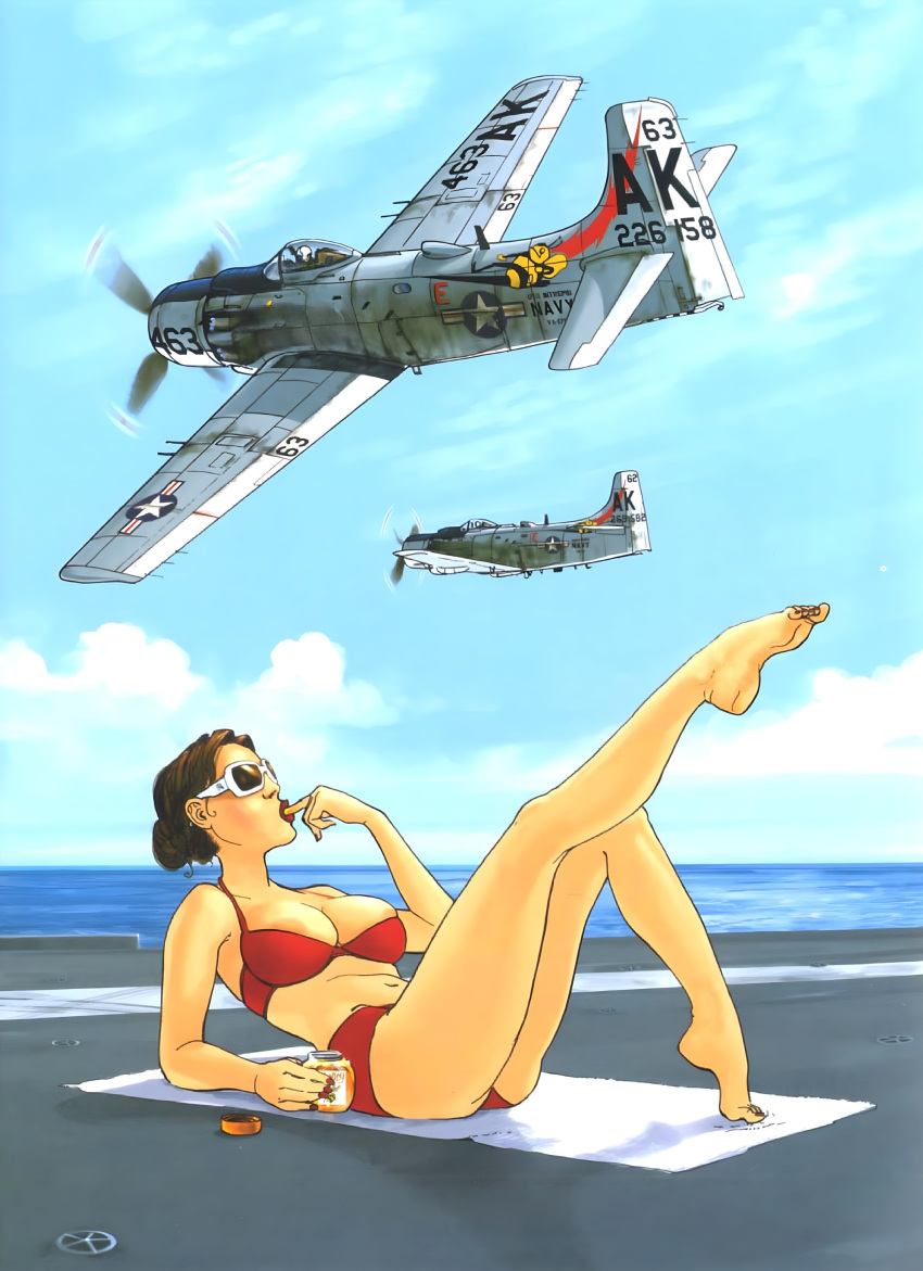 a-1_skyraider dark_hair female long_legs pinup romain_hugault